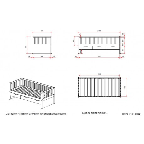 Seng med opbevaring 90 x 200 cm – Fritz, natur fyr