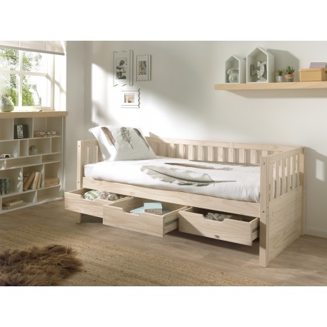 Seng med opbevaring 90 x 200 cm – Fritz, natur fyr