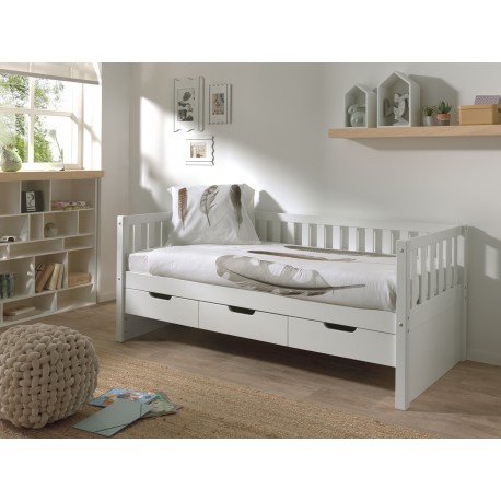 Seng med skuffer 90 x 200 cm – Fritz, hvid