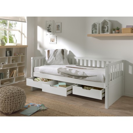 Seng med skuffer 90 x 200 cm – Fritz, hvid