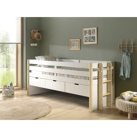 Halvhøj seng 90 x 200 – Margrit, natur/hvid