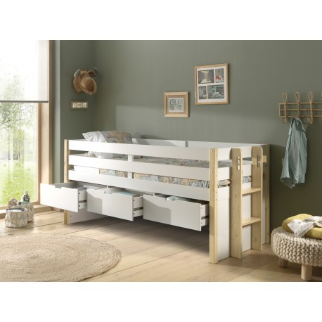 Halvhøj seng 90 x 200 – Margrit, natur/hvid