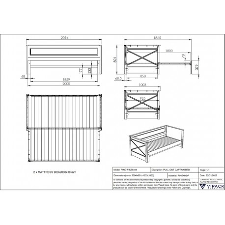Seng med udtræk 90 x 200 cm – Scott, hvid
