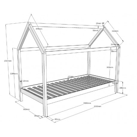Husseng 90 x 200 cm – Dallas, hvid, massivt fyrretræ