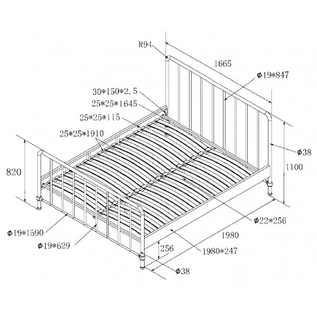 Dobbeltseng metal 160 x 200 – Bronxx, denimblå