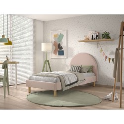 Seng 90x200 cm Moon – lyserød bouclé med rund sengegavl