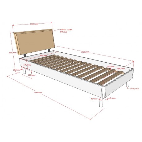 Seng 90 x 200 cm i eg – Forrest Oak med bouclé gavl