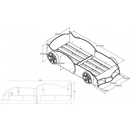 Børneseng bil 90 x 200 cm – hvid CARBEDS
