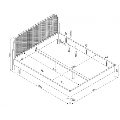 Dobbeltseng i eg med rattan gavl – Olive 160 × 200 cm