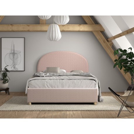 Seng med opbevaring Moon 140 x 200 cm – lyserød bouclé