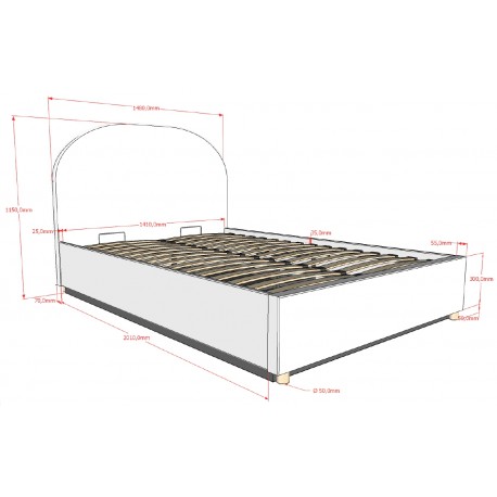 Seng med opbevaring Moon 140 x 200 cm – lyserød bouclé