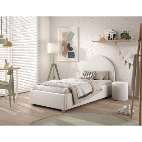 Seng med opbevaring 90 × 200 cm – Moon, hvid bouclé