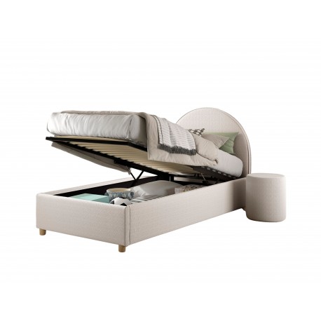 Seng med opbevaring 90 × 200 cm – Moon, hvid bouclé