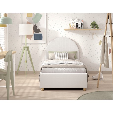 Seng med opbevaring 90 × 200 cm – Moon, hvid bouclé