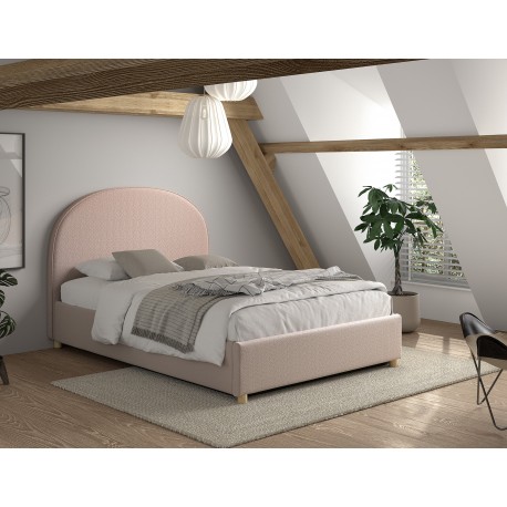 Seng med opbevaring 140 x 200 – Moon, lyserød bouclé