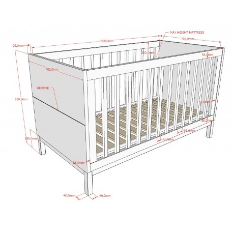 Tremmeseng 70 x 140 cm – Eva, hvid