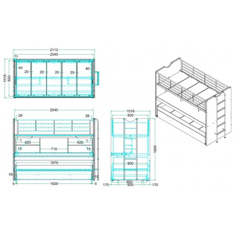 Køjeseng med skrivebord 90 x 200 cm – lyserød