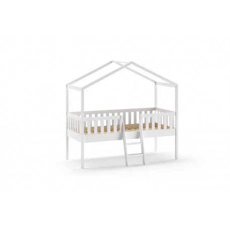 Halvhøj juniorseng med hustag 90 x 200 – Dallas, hvid