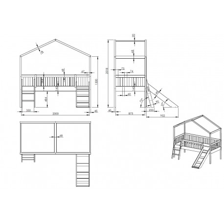Halvhøj juniorseng med rutsjebane 90x200 – Dallas, hvid