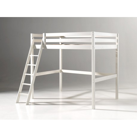 Loftseng 140x200 – Pino høj seng i hvid fyrretræ