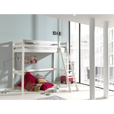 Pino loftseng hvid 90×200 – massiv fyr, lamelbund