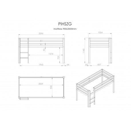 Halvhøj seng 90 x 200 cm – Pino, natur