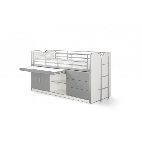 Halvhøj seng 90x200 med skrivebord – Bonny, grå