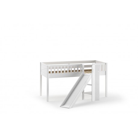 Halvhøj seng med rutsjebane 90 x 200 – Scott, hvid