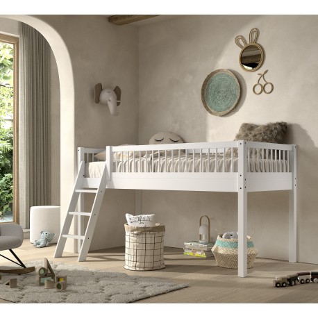 Halvhøj seng 90 x 200 cm – Forrest Beech, hvid