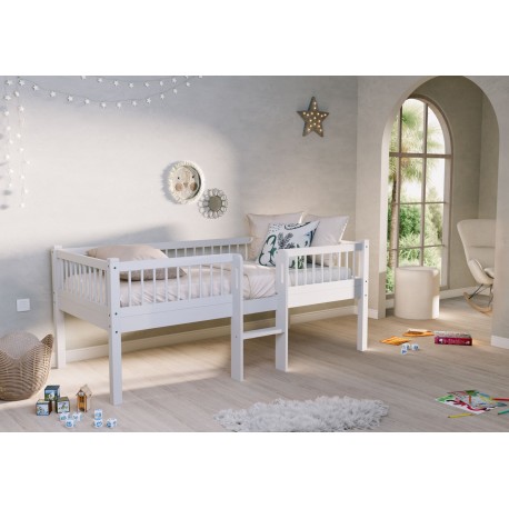 Halvhøj seng 90 x 200 cm – Forrest Bøg, hvid