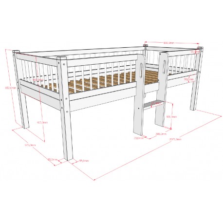Halvhøj seng 90 x 200 cm – Forrest Bøg, hvid