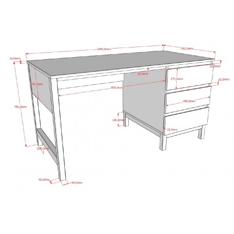 Skrivebord Eva 90 x 200 cm – hvid