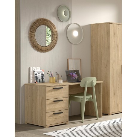 Skrivebord i eg – Sam, 3 skuffer, minimalistisk design