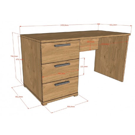 Skrivebord i eg – Sam, 3 skuffer, minimalistisk design