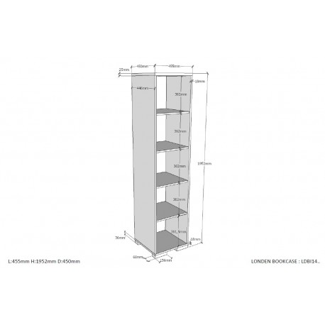 Bogreol hvid – London Reol med 5 rum | Moderne design