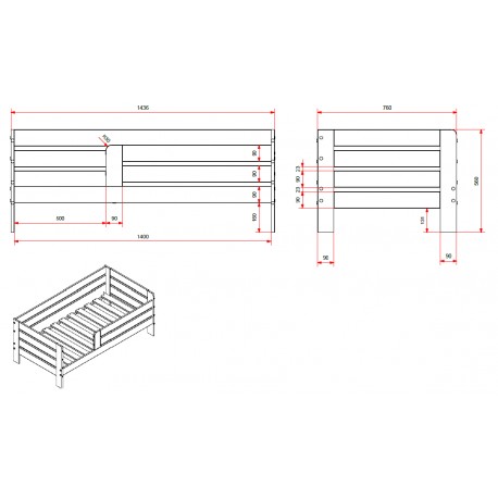 Børneseng 70 x 140 cm – grå juniorseng i massivt fyr (TOD)