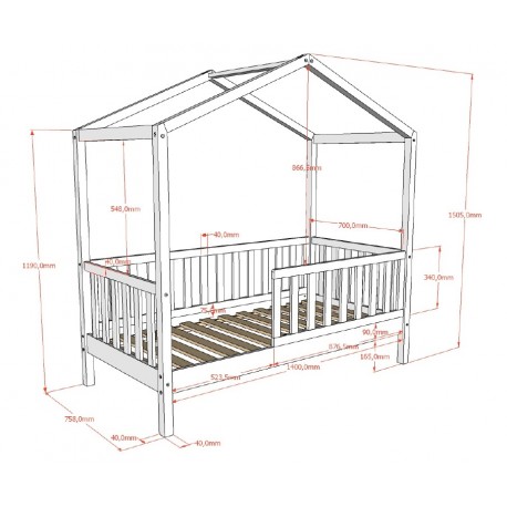 Børneseng hus – Dallas juniorseng 70 × 140 cm, natur