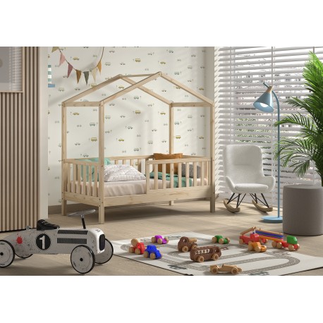 Børneseng hus – Dallas juniorseng 70 × 140 cm, natur