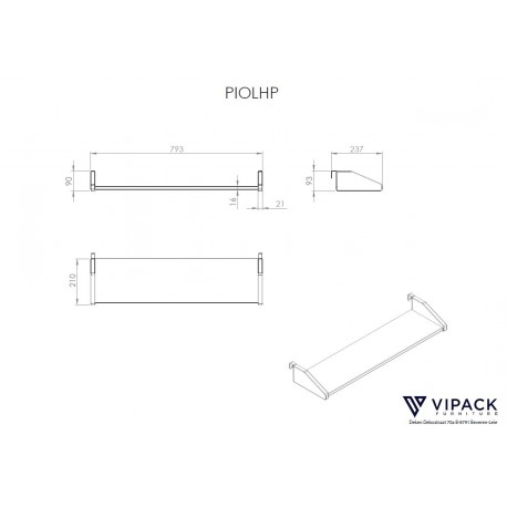 Væghylde til seng – Pino, hvid