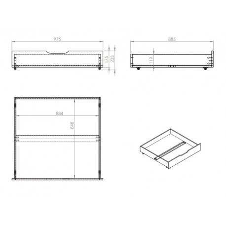 Køjeseng med skuffer – Pino, grå (h 180 cm)