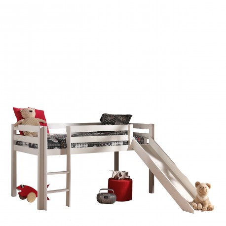 Halvhøj seng med rutsjebane – Pino, hvid, Pet Shop forhæng