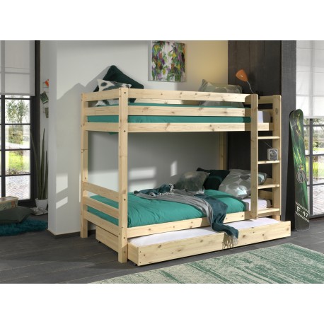 Køjeseng med udtræksskuffe – Pino, natur (h160 cm)
