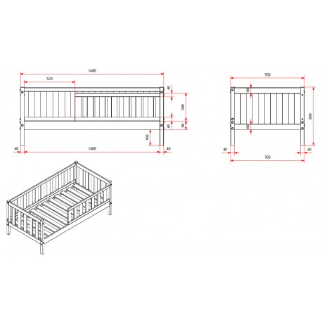 Tremmeseng junior 70 x 140 cm med skuffe – hvid