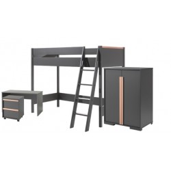 Køjeseng med skrivebord og skab – London sæt 90 × 200 cm, antracit