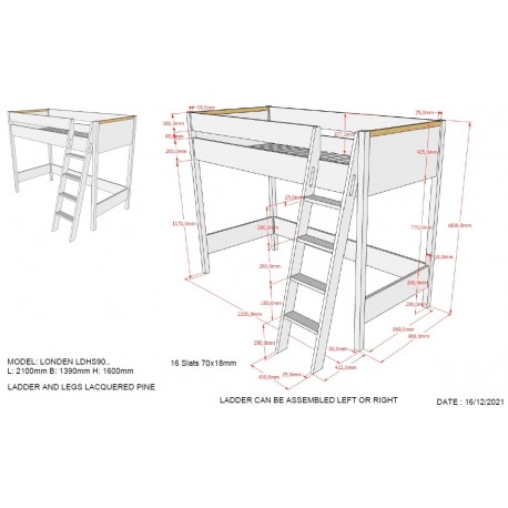 Køjeseng med skrivebord og skab – London sæt 90 × 200 cm, antracit