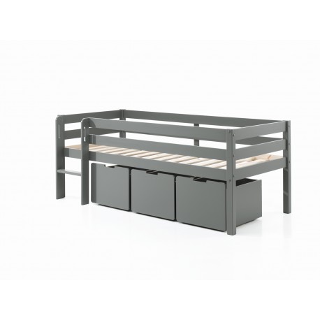 Halvhøj seng med skuffer – Pino, grå