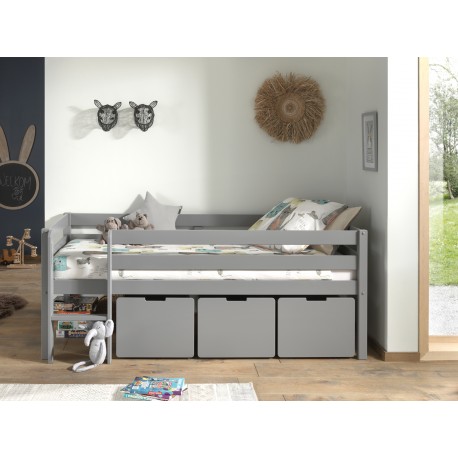 Halvhøj seng med skuffer – Pino, grå