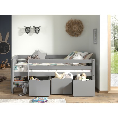 Halvhøj seng med skuffer – Pino, grå