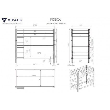 Køjeseng med udtræksseng Pino – natur, 90 x 200 cm