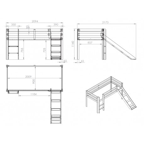 Halvhøj børneseng med rutsjebane – Pino, natur